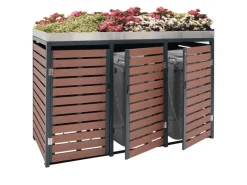 MCW Mülltonnenboxen|3er Mülltonnenverkleidung K14 Walnuss-Holzoptik 124x200x84cm