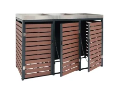 MCW Mülltonnenboxen|3er Mülltonnenverkleidung K14 Walnuss-Holzoptik 124x200x84cm