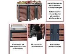 MCW Mülltonnenboxen|3er Mülltonnenverkleidung K14 Walnuss-Holzoptik 124x200x84cm