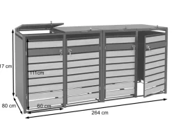 MCW Mülltonnenboxen|4er Mülltonnenverkleidung J81 Kirsche-Holzoptik Dunkelbraun 117x264x80cm