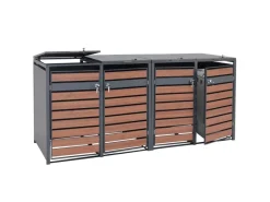 MCW Mülltonnenboxen|4er Mülltonnenverkleidung J81 Kirsche-Holzoptik Dunkelbraun 117x264x80cm