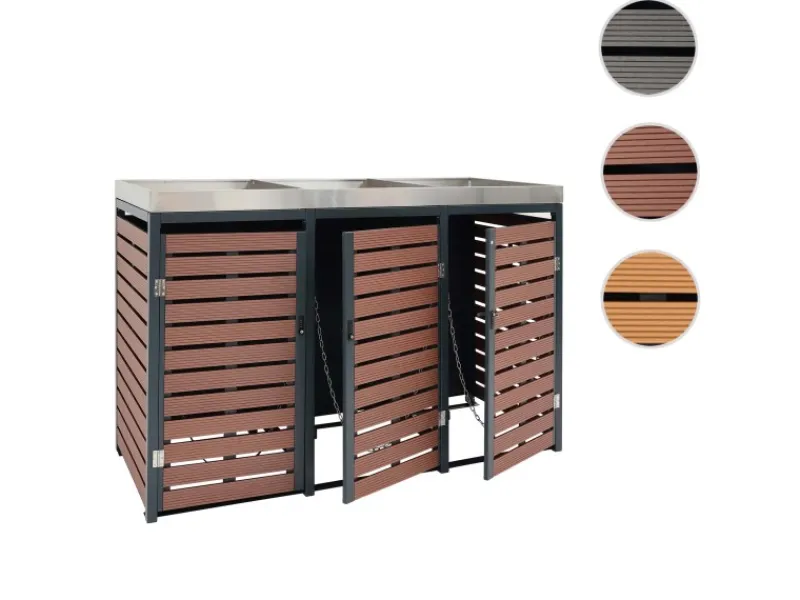 2er-/4er-Mülltonnenverkleidung K14 Walnuss-Holzoptik 124x146x102cm*MCW Sale