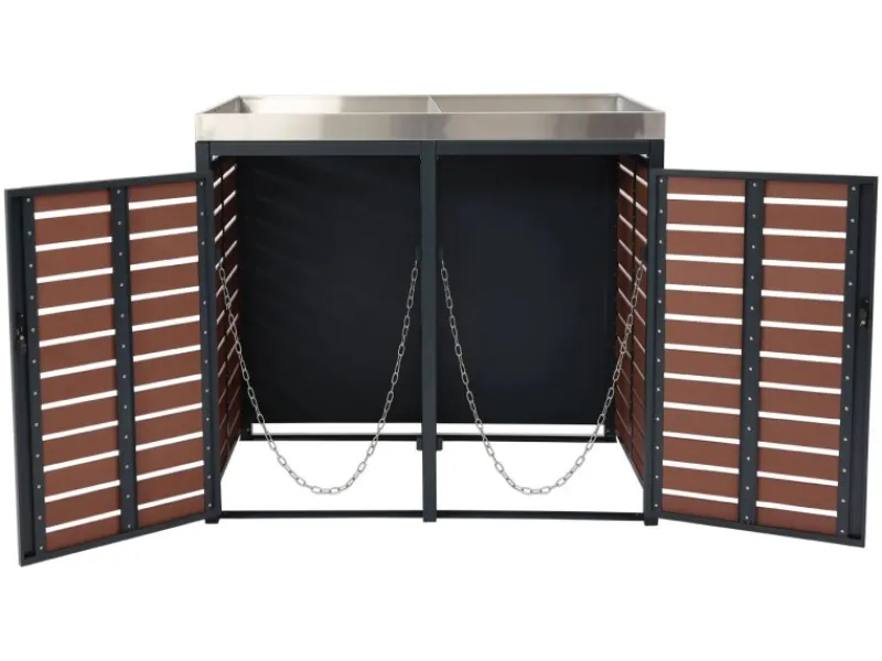 2er-/4er-Mülltonnenverkleidung K14 Walnuss-Holzoptik 124x146x102cm*MCW Sale