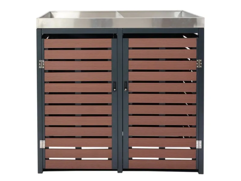 2er-/4er-Mülltonnenverkleidung K14 Walnuss-Holzoptik 124x146x102cm*MCW Sale