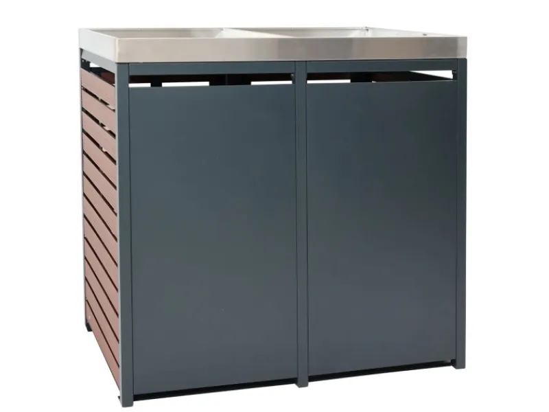 2er-/4er-Mülltonnenverkleidung K14 Walnuss-Holzoptik 124x146x102cm*MCW Sale