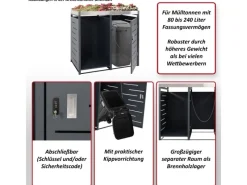 1er-Mülltonnenbox mit Holzlager H40 Anthrazit 125x130x80cm*MCW Outlet