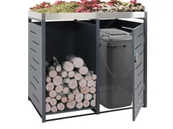 1er-Mülltonnenbox mit Holzlager H40 Anthrazit 125x130x80cm*MCW Outlet