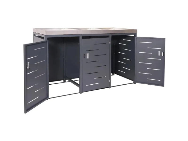 MCW Mülltonnenboxen|3er-Mülltonnenverkleidung H40 125x198x84cm Anthrazit