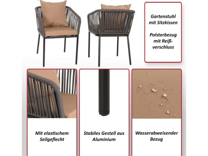 2er-Set Gartenstuhl N41 Kissen Taupe*MCW Clearance