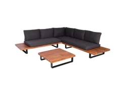 MCW Lounge-Gartenmöbel|Garten-Garnitur H54 2er-Set Braun Polster Dunkelgrau