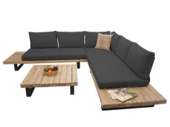 MCW Gartenmöbel-Sets|Garten-Garnitur H54 2er-Set Hellbraun Polster Dunkelgrau