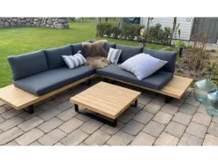 MCW Gartenmöbel-Sets|Garten-Garnitur H54 2er-Set Hellbraun Polster Dunkelgrau