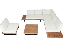 MCW Gartenmöbel-Sets|Garten-Garnitur H54 4er-Set Hellbraun Polster Cremeweiß