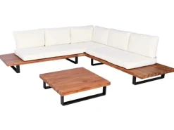 MCW Gartenmöbel-Sets|Garten-Garnitur H54 2er-Set Braun Polster Cremeweiß