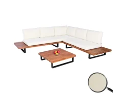 MCW Gartenmöbel-Sets|Garten-Garnitur H54 2er-Set Braun Polster Cremeweiß