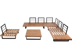 MCW Gartenmöbel-Sets|Garten-Garnitur H54 4er-Set Hellbraun Polster Beige