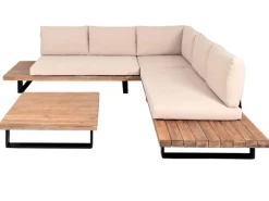 MCW Gartenmöbel-Sets|Garten-Garnitur H54 4er-Set Hellbraun Polster Beige