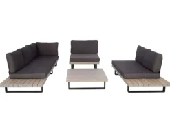 MCW Gartenmöbel-Sets|Garten-Garnitur H54 4er-Set Grau Polster Dunkelgrau