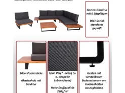 Garten-Garnitur H54 4er-Set Braun Polster Dunkelgrau*MCW Clearance