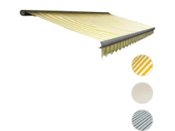 Kassetten-Markise H122 mit Volant 4x3m Polyester Gelb/Weiß Grau*MCW Outlet