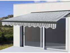 Kassetten-Markise H122 mit Volant 4x3m Polyester Grau/Weiß Anthrazit*MCW Clearance