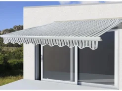 MCW Markisen|Kassetten-Markise H122 mit Volant 4x3m Polyester Grau/Weiß