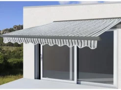 MCW Markisen|Kassetten-Markise H122 mit Volant 4x3m Polyester Grau/Weiß Grau