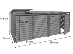 Mülltonnenverkleidung K14 4er Anthrazit 119x264x84cm*MCW
