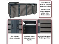 Mülltonnenverkleidung K14 4er Anthrazit 119x264x84cm*MCW