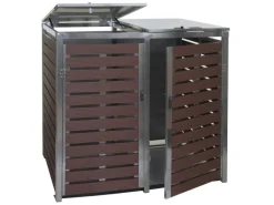 Mülltonnenverkleidung K14 2er Walnuss-Holzoptik 119x134x84cm*MCW New
