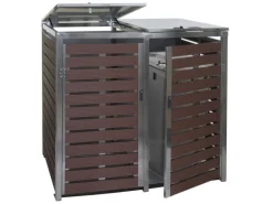 Mülltonnenverkleidung K14 2er Walnuss-Holzoptik 119x134x84cm*MCW New