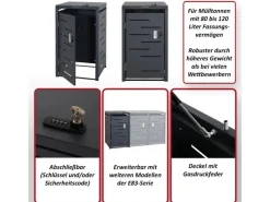 MCW Mülltonnenboxen|Mülltonnenverkleidung E83 1er Anthrazit Stahl 24kg 103x60x62cm