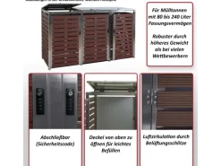 Mülltonnenverkleidung K14 3er Walnuss-Holzoptik 120x200x85cm*MCW Hot