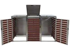 Mülltonnenverkleidung K14 3er Walnuss-Holzoptik 120x200x85cm*MCW Hot