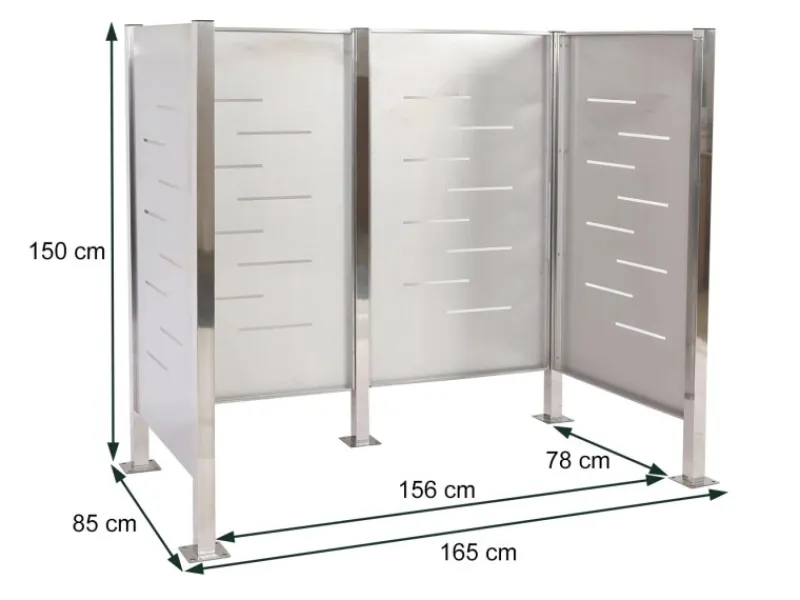 MCW Mülltonnenboxen|Mülltonnen-Zaun J55 Edelstahl 150x165x85cm Silber