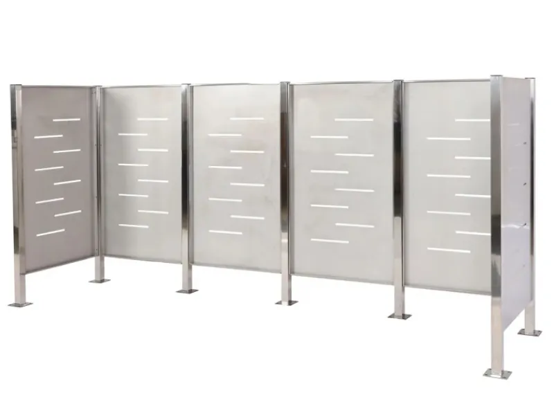 MCW Mülltonnenboxen|Mülltonnen-Zaun J55 Edelstahl 150x325x85cm Silber