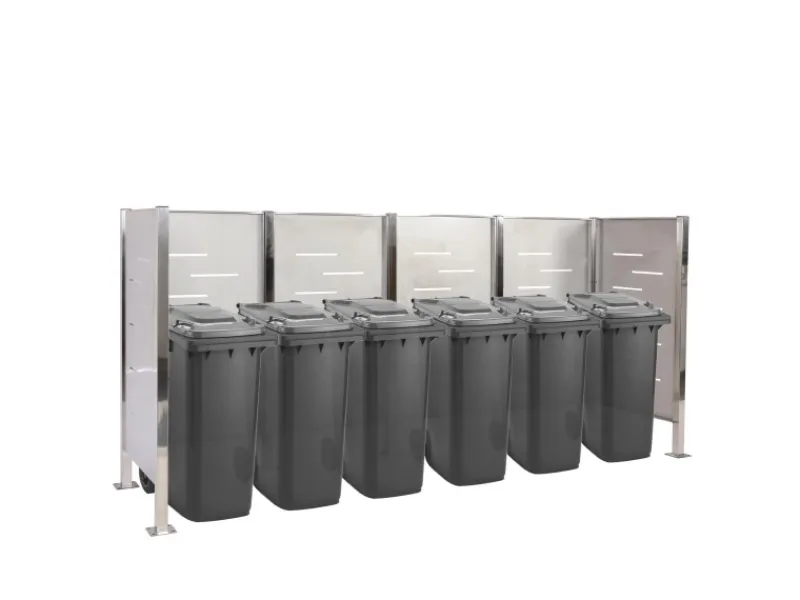 MCW Mülltonnenboxen|Mülltonnen-Zaun J55 Edelstahl 150x325x85cm Silber