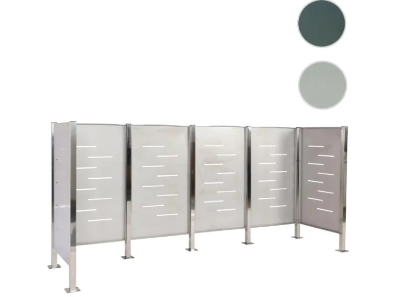 MCW Mülltonnenboxen|Mülltonnen-Zaun J55 Edelstahl 150x325x85cm Silber