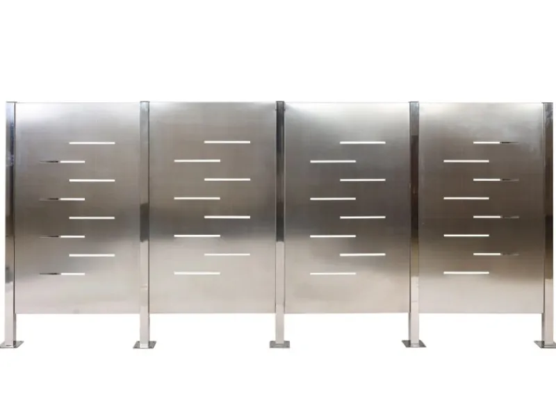 MCW Mülltonnenboxen|Mülltonnen-Zaun J55 Edelstahl 150x325x85cm Silber