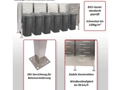 MCW Mülltonnenboxen|Mülltonnen-Zaun J55 Edelstahl 150x325x85cm Silber