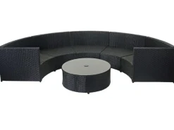 Poly-Rattan Garnitur E17 Rund Polster Dunkelgrau Kissen Terracotta*MCW Hot