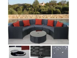 Poly-Rattan Garnitur E17 Rund Polster Dunkelgrau Kissen Terracotta*MCW Hot