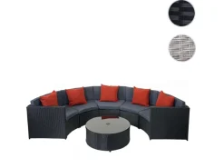 Poly-Rattan Garnitur E17 Rund Polster Dunkelgrau Kissen Terracotta*MCW Hot