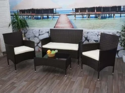 MCW Lounge-Gartenmöbel|Gartenmöbel-Sets|Poly-Rattan Garnitur F55 4-teilig Kissen Creme