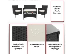 MCW Lounge-Gartenmöbel|Gartenmöbel-Sets|Poly-Rattan Garnitur F55 4-teilig Kissen Creme