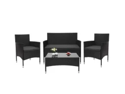 Poly-Rattan Garnitur F55 4-teilig Kissen Dunkelgrau*MCW Discount