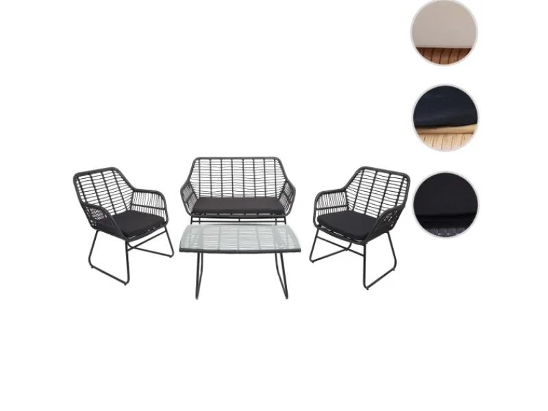 MCW Gartenbänke|Polyrattan Garnitur G17a 4-teilig Polster ohne Dekokissen