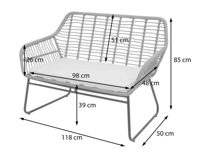 MCW Gartenbänke|Polyrattan Garnitur G17a 4-teilig Polster ohne Dekokissen