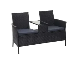 Poly-Rattan Sitzbank mit Tisch E24 Kissen Dunkelgrau*MCW Sale
