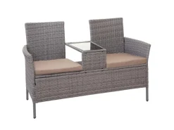 Poly-Rattan Sitzbank mit Tisch E24 Kissen Creme*MCW Online